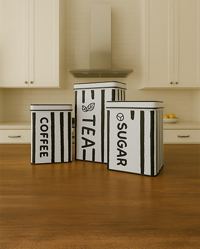 Striped Kitchen Storage Canisters - Set Of 3
